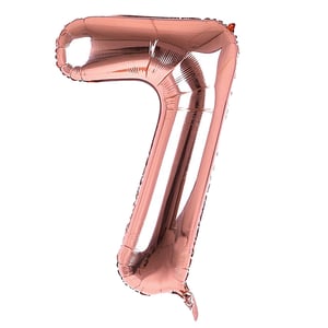 A rose gold number 7 balloon on a white background.