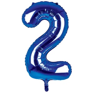 A blue balloon in the shape of number 2.