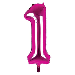 A pink balloon in the shape of the number 1.