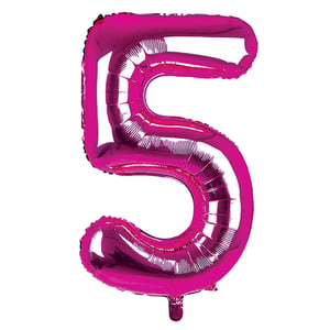 A pink balloon in the shape of the number 5.