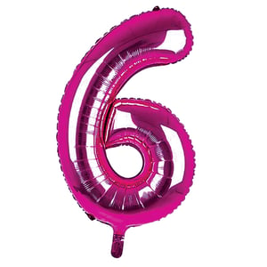 A pink balloon in the shape of number 6.