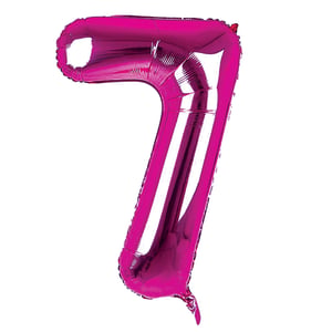 A pink balloon in the shape of the number 7.