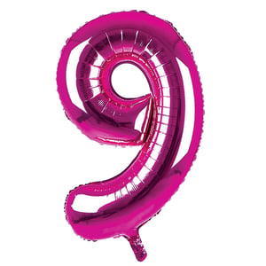 A pink balloon in the shape of the number 9.