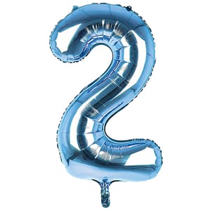 A blue balloon in the shape of number 2.