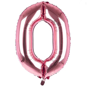 A pink balloon in the shape of the number 0.
