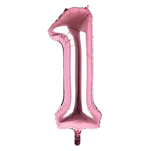 A pink balloon in the shape of the number 1.