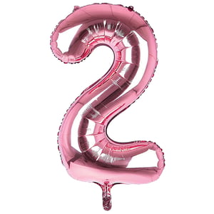 A pink balloon in the shape of number 2.