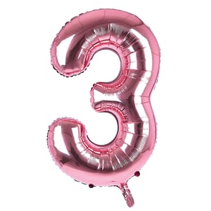 A pink balloon in the shape of the number 3.