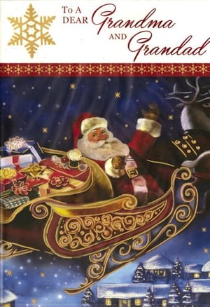 A Christmas card that says "To a dear grandma and grandad."