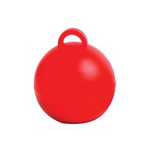 A red ball with a handle is on a white background.