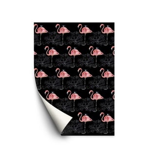 A sheet of wrapping paper with flamingos on a black background is needed.