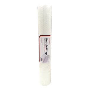 A roll of bubble wrap sits on a white surface.