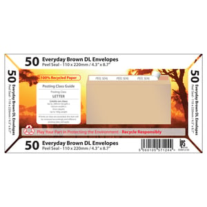 A box of 50 everyday brown DL envelopes.