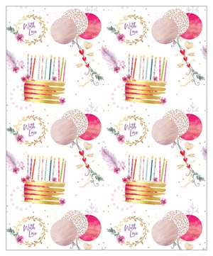 A wrapping paper that says "with love" on it.