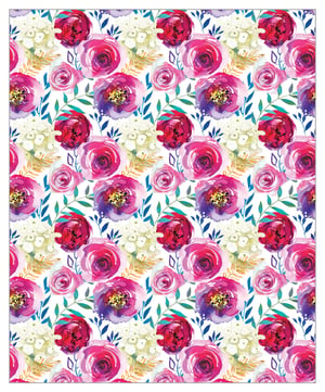 There are no grammatical errors in the given sentence: "a seamless pattern of pink and purple flowers on a white background."
