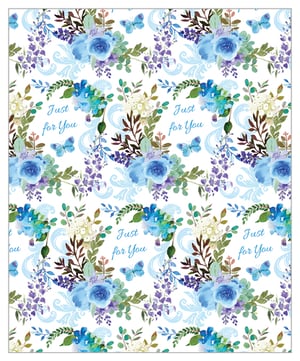 A blue and purple floral pattern with the words "just for you."
