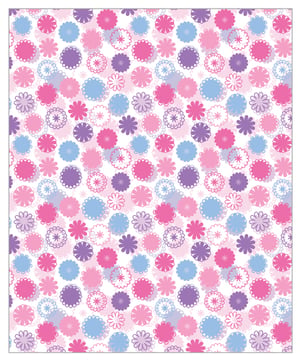 A pattern of pink and purple flowers on a white background is correct.