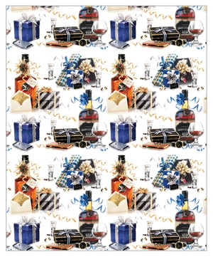 A bottle of Jack Daniel's whiskey is on a wrapping paper.