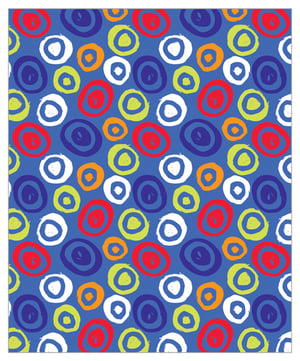 A blue background with colorful circles on it.