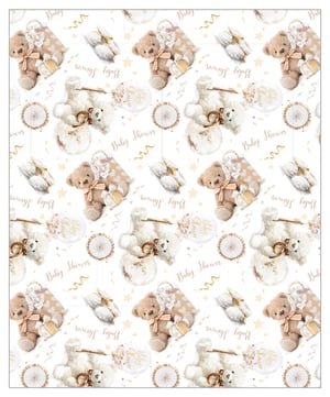 A seamless pattern for a baby shower with teddy bears.