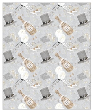 A seamless pattern with a bottle of champagne and a top hat.