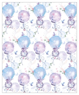A seamless pattern of blue and purple balloons is on a white background.