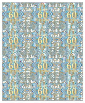 A blue and gold birthday wishes wrapping paper.