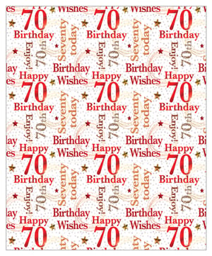 A seamless pattern of 70th birthday wishes is on a white background.