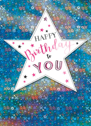 A birthday card with a star saying happy birthday to you.