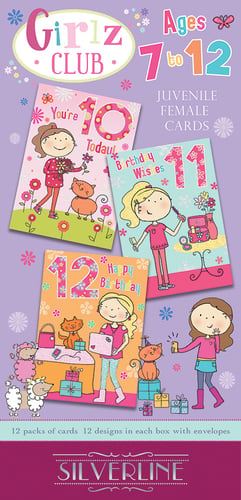 A box of girls' club cards for ages 7 to 12.