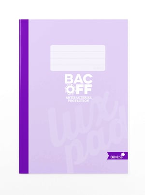 A purple book that says "bac off" on it.