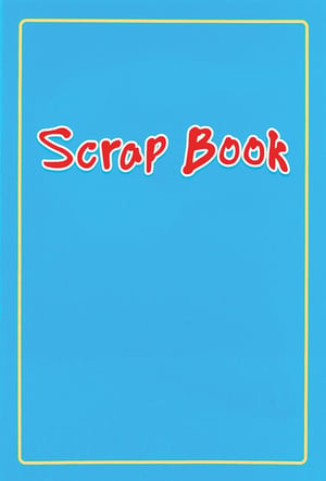 A blue scrapbook with a yellow border.