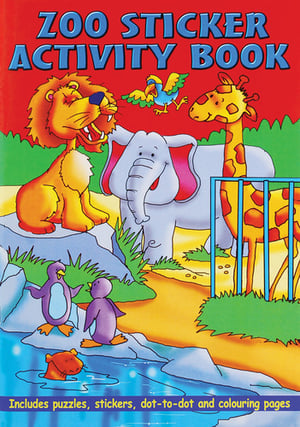 zoo sticker activity book includes puzzles stickers dot-to-dot and colouring pages