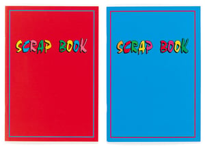 A red and a blue scrapbook are book on a white background.