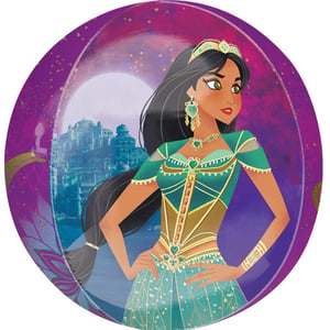 A purple plate with Princess Jasmine on it.