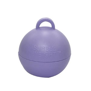 A purple bubble weight with a handle on a white background.
