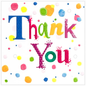 a colorful thank you card with polka dots