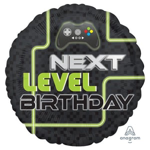 a balloon that says next level birthday on it