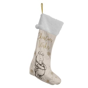 A Christmas stocking with Winnie the Pooh on it.