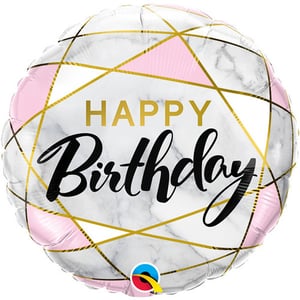 Elevate any birthday celebration with our stunning 18" Marble Rectangles Birthday foil balloon! This elegant design boasts a sophisticated white marble background, beautifully accented with shimmering gold geometric lines and delicate pink highlights. The bold 'HAPPY' in gold and stylish 'Birthday' in black script create a truly memorable message. Perfect as a standalone gift or as part of a larger display, this 18-inch balloon is available in single packs, making it a versatile addition to your party range. Offer your customers this chic and contemporary birthday essential that's sure to impress!