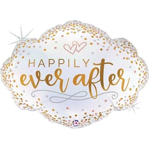 A balloon that says "happily ever after" on it.