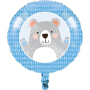 There are no grammatical errors in the sentence "a blue balloon with a bear on it."