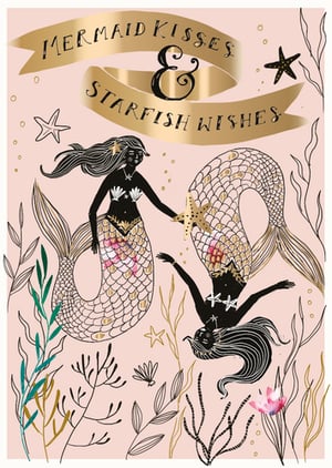 A mermaid kisses and a starfish wishes greeting card.