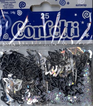 A package of confetti with the number 25 on it.