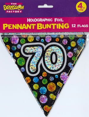 A pennant bunting with the number 70 on it.