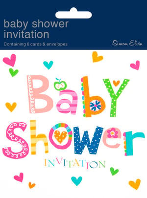 A baby shower invitation contains six cards and envelopes.