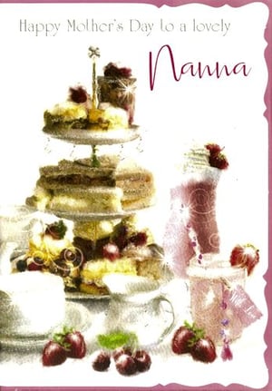 A mother's day card that says "Happy Mother's Day" to a lovely Nanna.