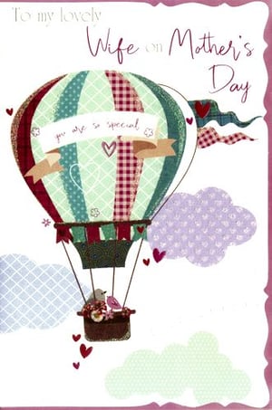 A Mother's Day card with a hot air balloon on it.