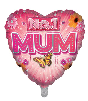 A heart-shaped balloon that says "No.1 mum."