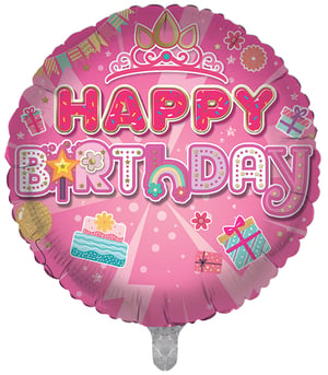 A pink balloon that says "Happy Birthday" on it.